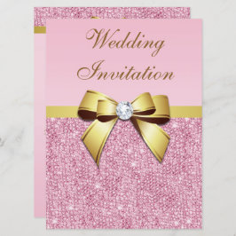 Große Hochzeitsskalender Imitate Rosa Sequins Gold Einladung