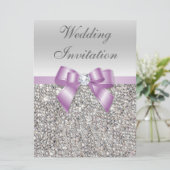 Große Hochzeitsskizzen Silver Sequins Lilac Bow Im Einladung (Stehend Vorderseite)