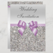 Große Hochzeitsskizzen Silver Sequins Lilac Bow Im Einladung (Vorne/Hinten)