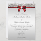 Große Hochzeitsskizzen Silver Sequins Red Bow Einladung (Rückseite)