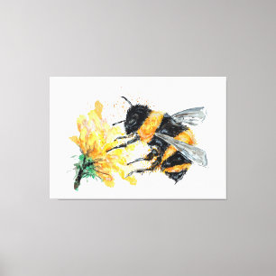 Große Honigbiene beim Sammeln von Pollen aus einer Leinwanddruck