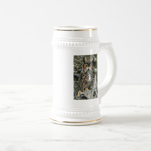 Große Horn-Eule Stein Bierglas (VorderseiteRechts)