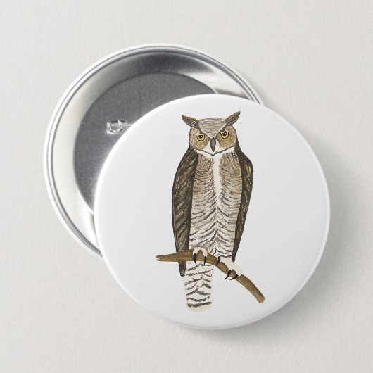 Große Horned Owl Farbige Stift Kunst Button (Vorne & Hinten)