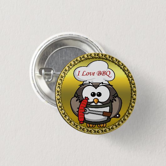 Große Horneule mit GRILLEN in der Hand und Goldrah Button (Vorne & Hinten)