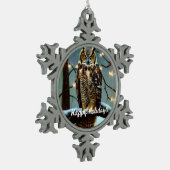 Große Hornschale im Winter Schneeflocken Zinn-Ornament (Links)