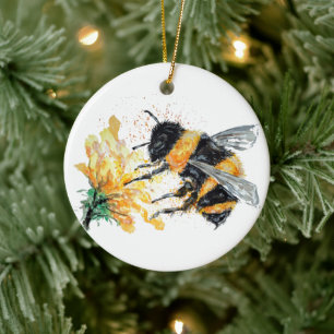 Große Hummel beim Pollensammeln Keramik Ornament