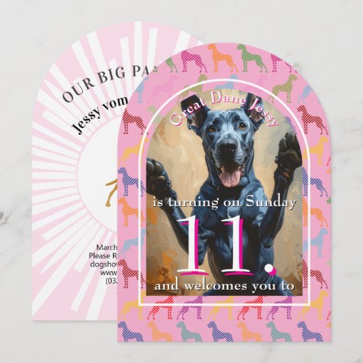 Große Hundeparty Golden Black Einladung (Vorne/Hinten)