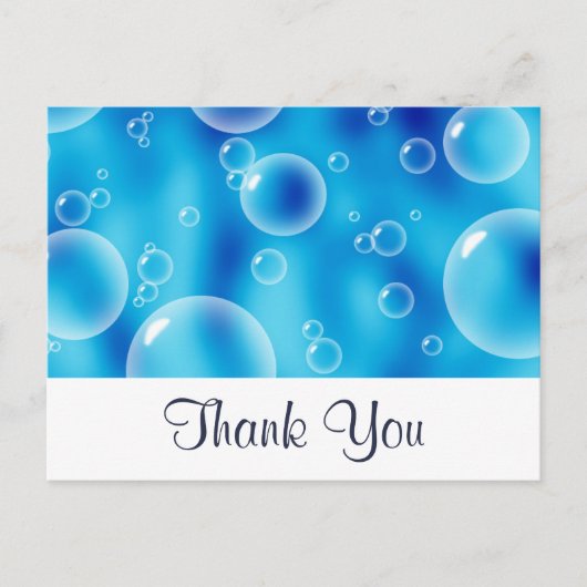 Große hüpfende blaue Blasen Danke Postkarte (Vorderseite)