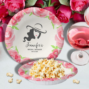 Große Hutdame Rosen Derby Brautparty Pappteller