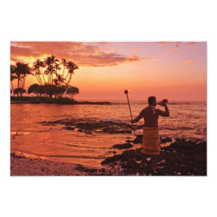 Große Insel, Hawaii. Sonnenuntergang, Big Island H Fotodruck