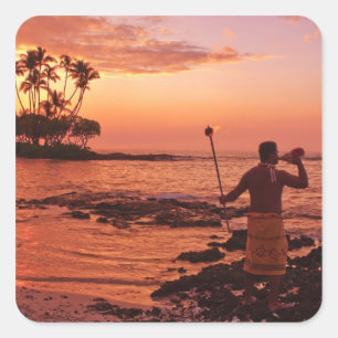 Große Insel, Hawaii. Sonnenuntergang, Große Insel Quadratischer Aufkleber