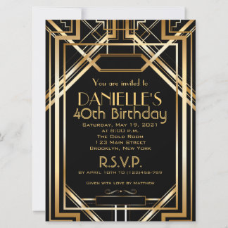 Große Inspirierte Art Deco Geburtstagsfeier Einlad Einladung