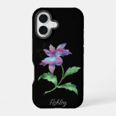 Große irrisierende Blume, Name des Skripts auf sch iPhone 16 Hülle (Rückseite)