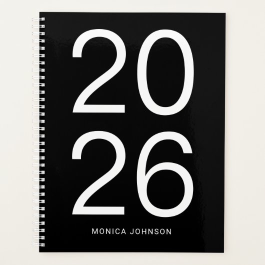 Große Jahreszahlen in Schwarz und Weiß Planer (Vorderseite)
