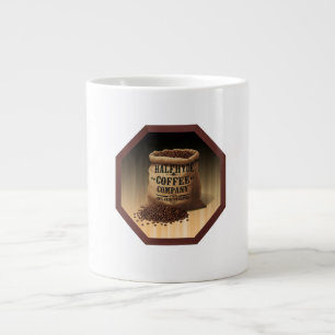Große Jute-Tasche mit Etikett für Halfhyde Coffee Jumbo-Tasse