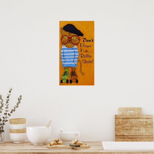 Große Katze auf Roller Skate Poster! Poster (Küche)