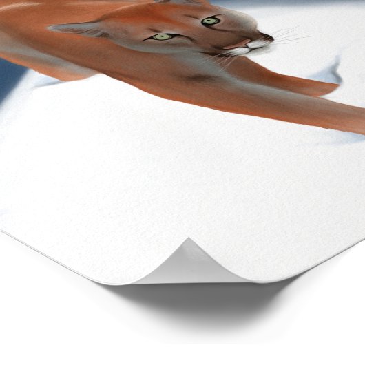 Große Katze im Winterschnee - Löwe Poster (Ecke)