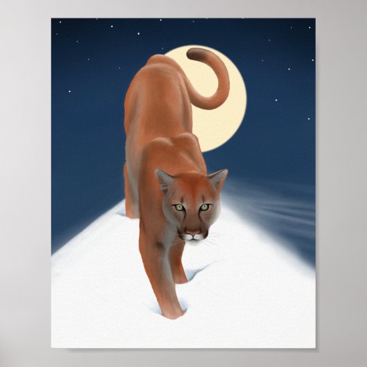 Große Katze im Winterschnee - Löwe Poster (Vorne)