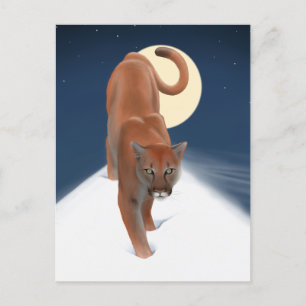 Große Katze im Winterschnee - Löwe Postkarte