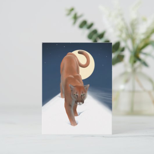 Große Katze im Winterschnee - Löwe Postkarte (Stehend Vorderseite)