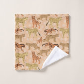 Große Katzen auf Pfirsichpolka-Punkten Badhandtuch Set (Waschlappen)