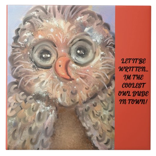 Große Keramik File Funny, Whimsical, Adorable Owl! Fliese (Vorderseite)