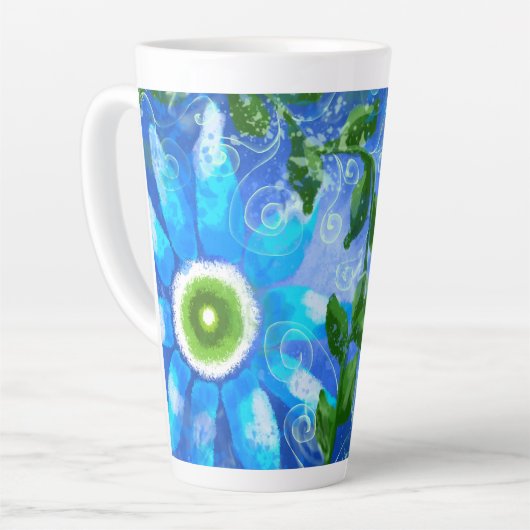 Große Keramik Latte Tasse Blumengrün Aquamarin (Linke Ecke)
