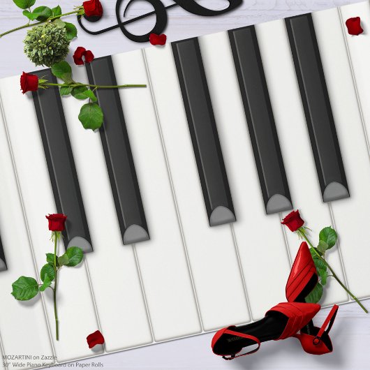 Große Klaviertastatur auf Papierrolle (weiß) Geschenkpapier