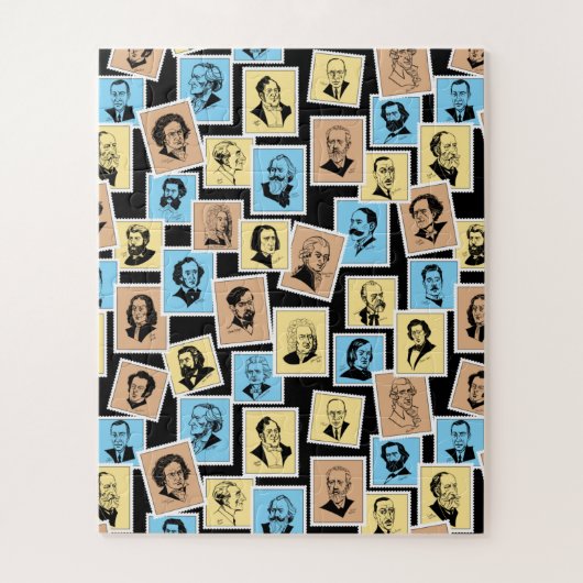 Große Komponisten auf Briefmarke, Trikolormuster - Puzzle (Vertikal)