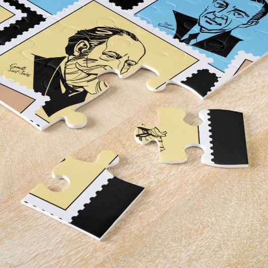 Große Komponisten auf Briefmarke, Trikolormuster - Puzzle (Seite)