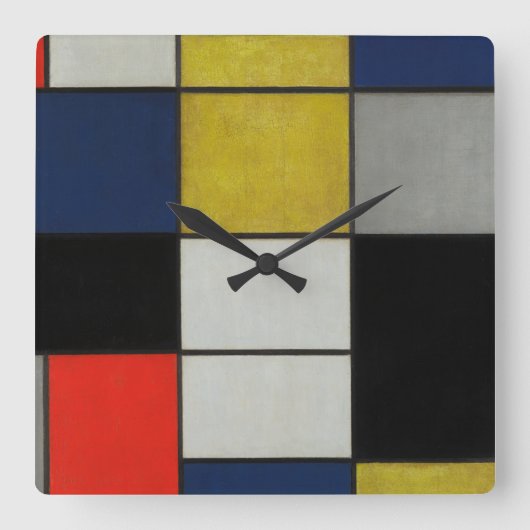 Große Komposition von Piet Mondrian Quadratische Wanduhr (Vorderseite)