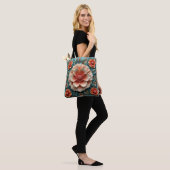 Große korallengroße Blume Tasche (Am Model)