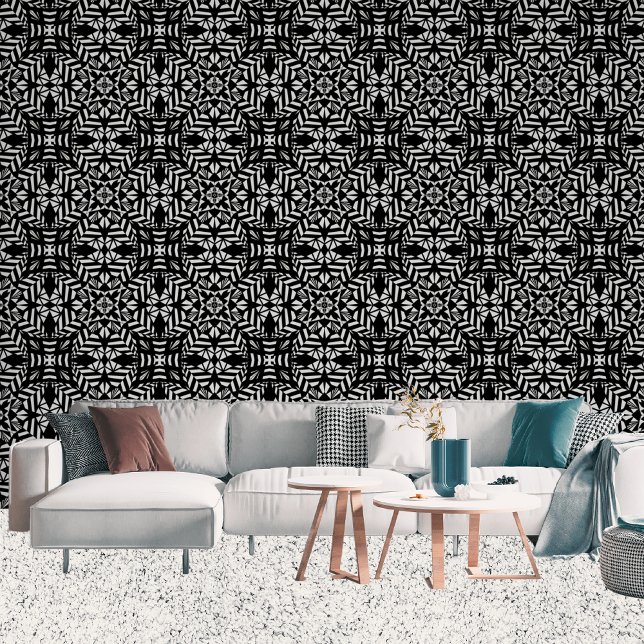 Große Kreise Geometrisches Muster schwarz-weiß Tapete (Living Room)