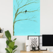 Große Kunstlandschaft Schwarzer Vogel im Baum male Poster (Heimbüro)