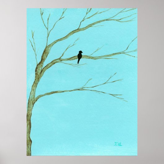 Große Kunstlandschaft Schwarzer Vogel im Baum male Poster (Vorne)