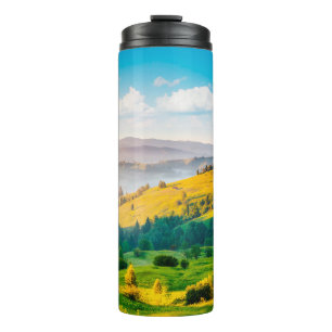 Große Landschaft im Morgenlicht. Loca Thermosbecher