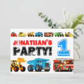 Große Lastkraftwagen 1. Geburtstag Party Einladung (Stehend Vorderseite)