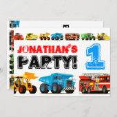 Große Lastkraftwagen 1. Geburtstag Party Einladung (Vorne/Hinten)