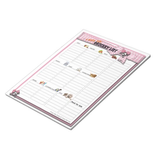 Große Lebensmittelliste - Rosa Graubündel Notizblock (angewinkelt)