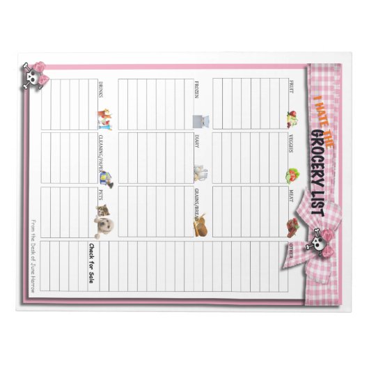 Große Lebensmittelliste - Rosa Graubündel Notizblock (Vorderseite)