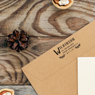 Große Letter & Greenery Nachname Rücksendeadresse Gummistempel
