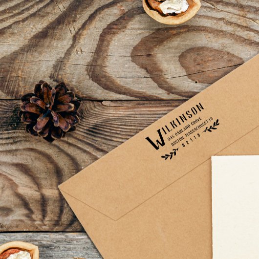 Große Letter & Greenery Nachname Rücksendeadresse Gummistempel