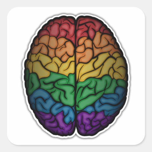 Große LGBTQ Pride Rainbow Brain Vector Quadratischer Aufkleber (Vorderseite)