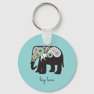 Große Liebe Türkisblaue Paisley-Elefant Schlüsselanhänger