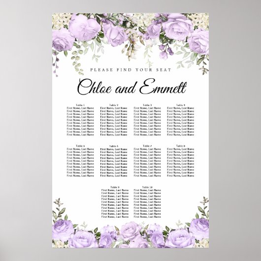 Große Lila 10-Tisch-Hochzeitskarte mit 10 Sitzplät Poster (Vorne)