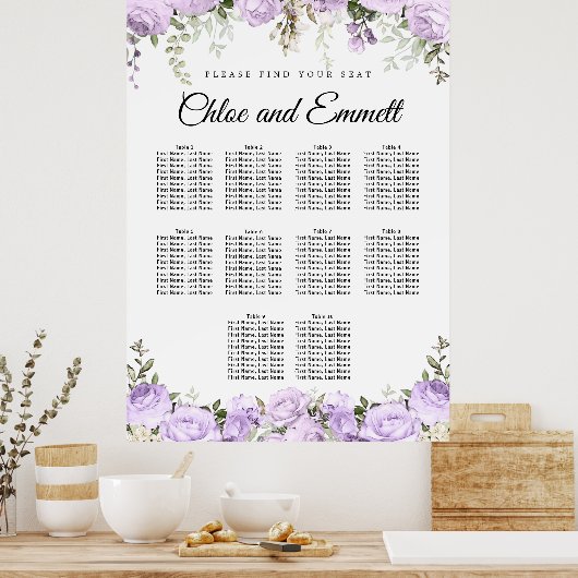 Große Lila 10-Tisch-Hochzeitskarte mit 10 Sitzplät Poster (Küche)