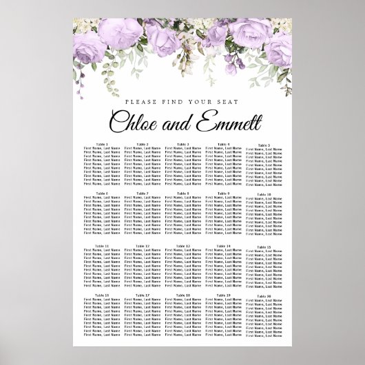 Große Lila Blumenhochzeit mit 20 Tischen Poster (Vorne)
