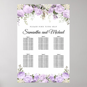 Große Lila, florale 6-Tisch-Hochzeitskarte Poster