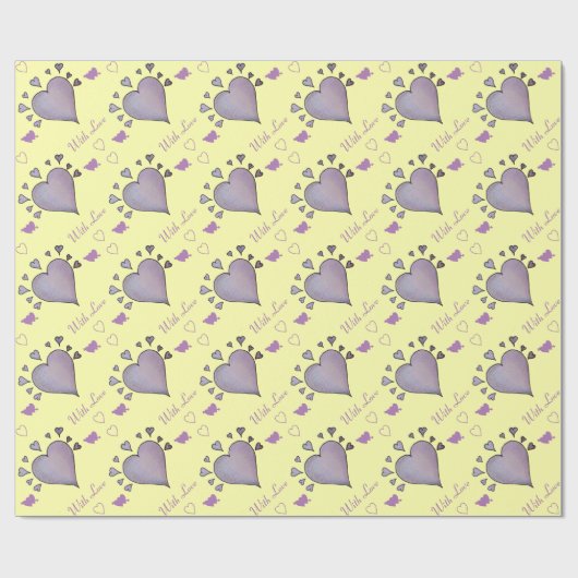 große lila Herzen und kleine Herzen romantisch Geschenkpapier (Flach)