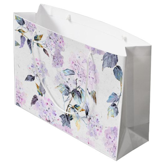 Große Lila Hydrangea Blume Geschenktasche Geschenktüte (Rückseite Schrägansicht)